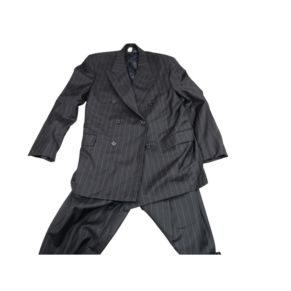 Hickey Freeman Loro Piana Super 120s Pinstripe Double Breasted Suit 42R Black